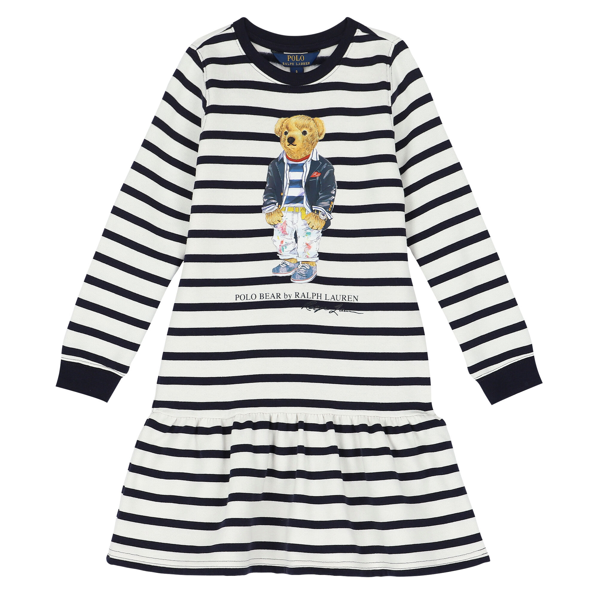 Ralph Lauren Girls White Navy Striped Dress Junior Couture