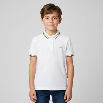 Boys White Logo Polo Shirt, 1 Boys White Logo Polo Shirt
