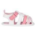 Baby Girls White & Pink Logo Sandals, 1, hi-res