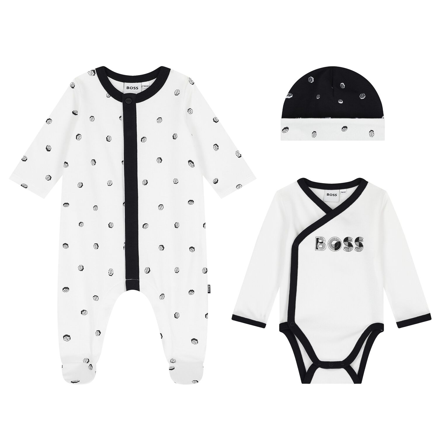Baby Boys White & Black Logo Babygrow Gift Set, 1, hi-res