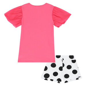 Girls Pink & White Headphone Shorts Set