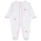 طقم افرول مزين بالزهور للبنات باللون الابيض والوردى , 1, hi-res