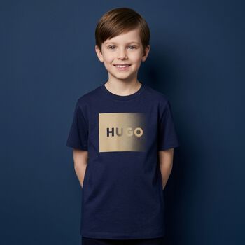 Boys Mini Me Navy Blue Logo T-Shirt