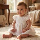 Baby Girls White Embroidered Dress, 1, hi-res