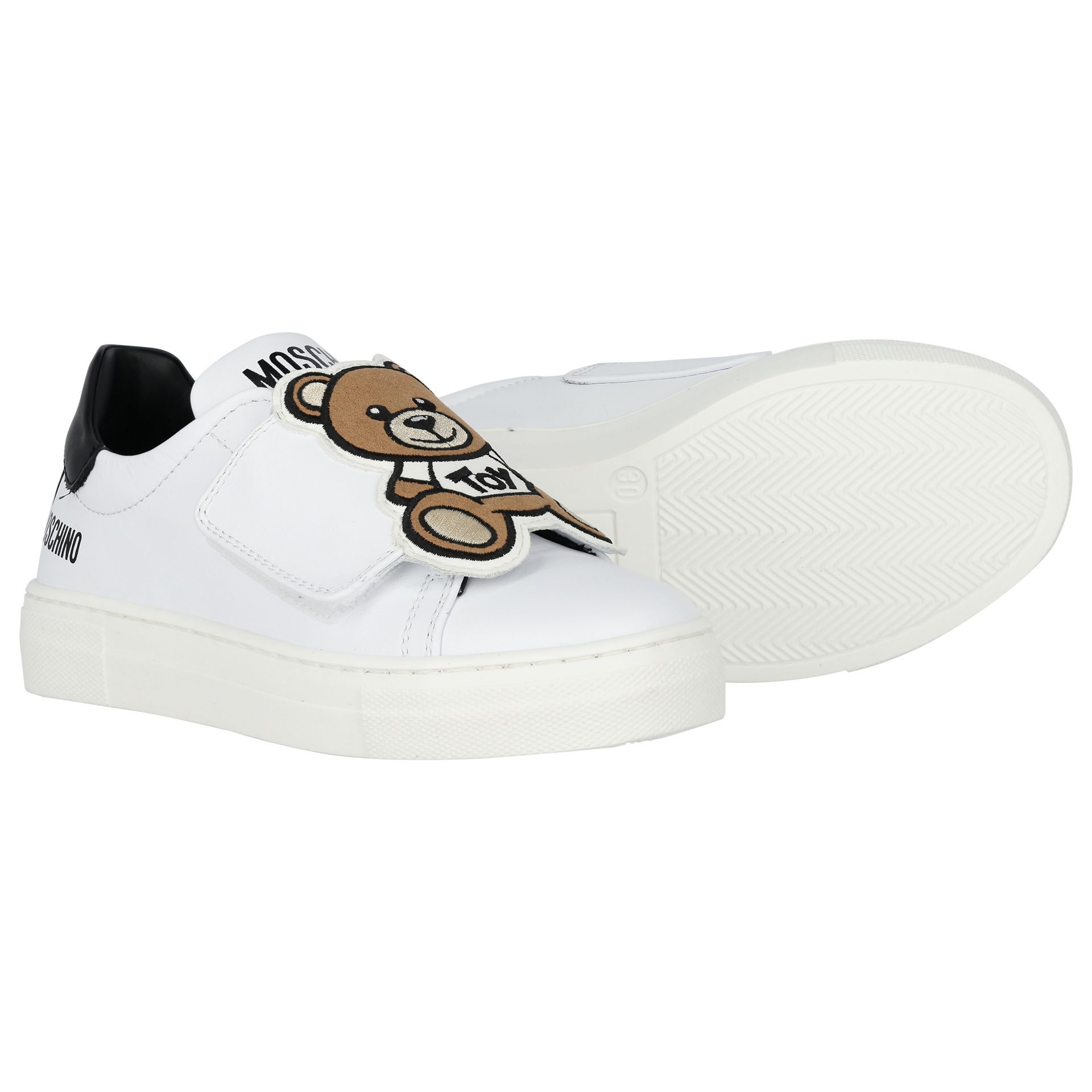 Moschino White & Black Teddy Bear Logo Trainers | Junior Moschino White & Black Teddy Bear Logo Trainers | Junior