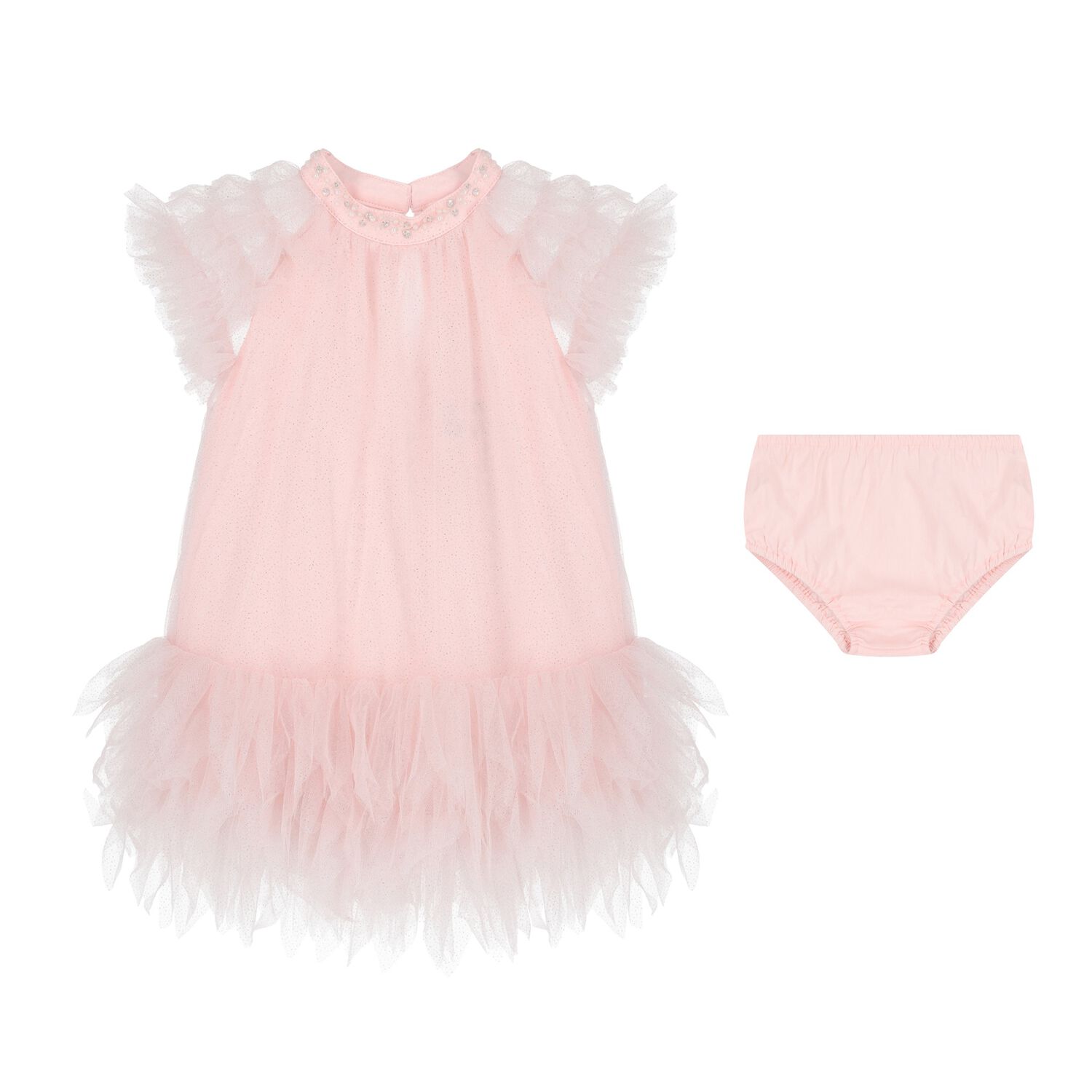 Baby Girls Pink Glitters Tulle Dress Set, 1, hi-res
