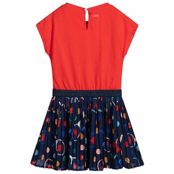 Girls Red & Blue Printed Dress