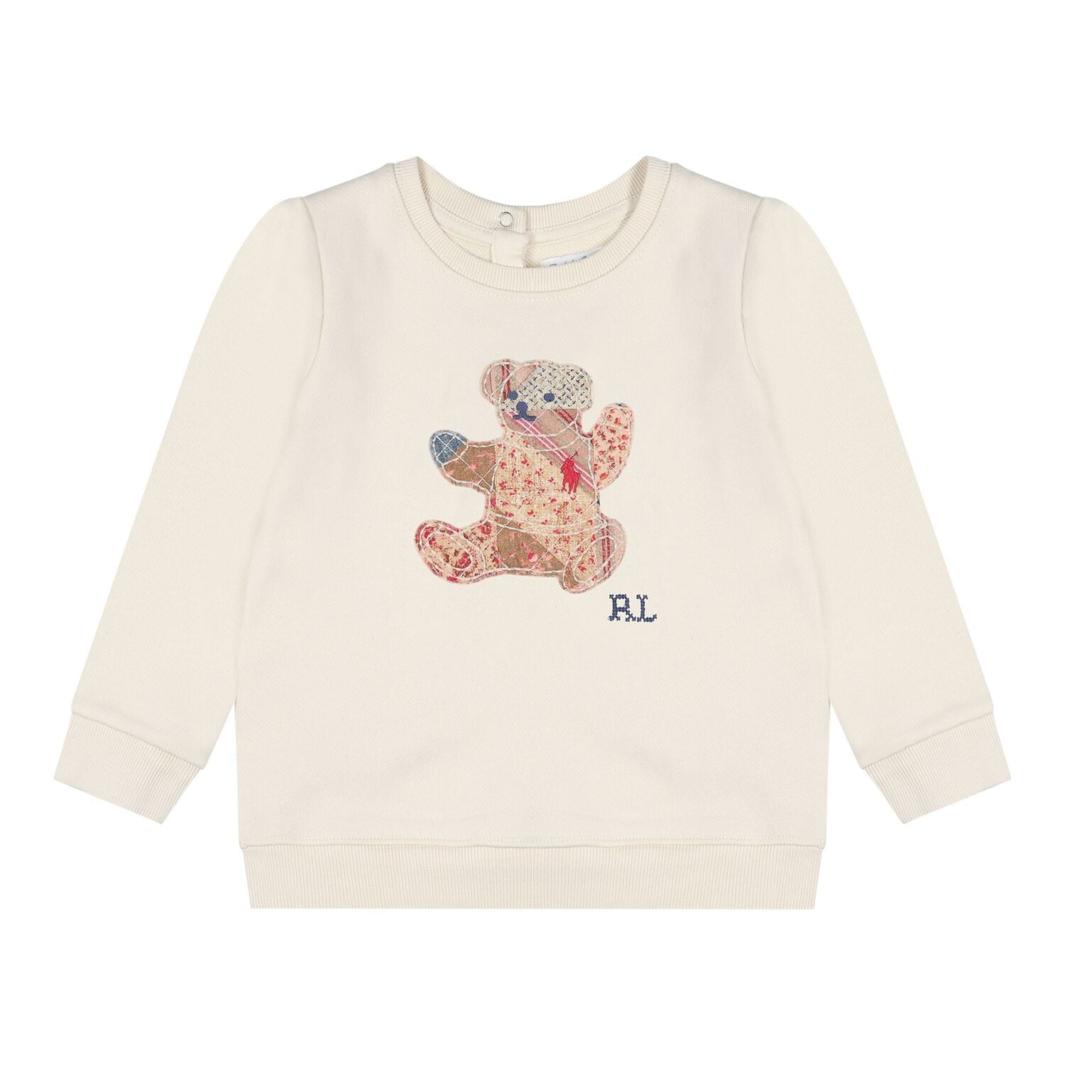 Baby Girls Beige Patchwork Bear Tracksuit, 1, hi-res