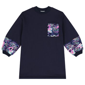 Girls Navy Blue Sequin Sweatshirt Dress