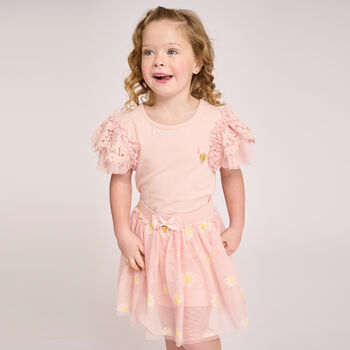 Girls Pink Floral Tulle Skirt