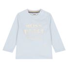 Younger Boys Blue Logo Long Sleeve Top, 1, hi-res