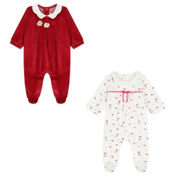 Baby Girls White & Red Babygrows ( 2-Pack )