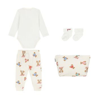 Ivory & White Teddy Bear Bodysuit Set