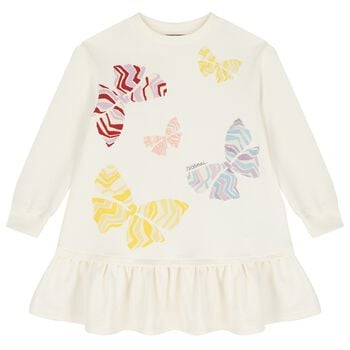 Girls Ivory Zig Zag Bow Dress