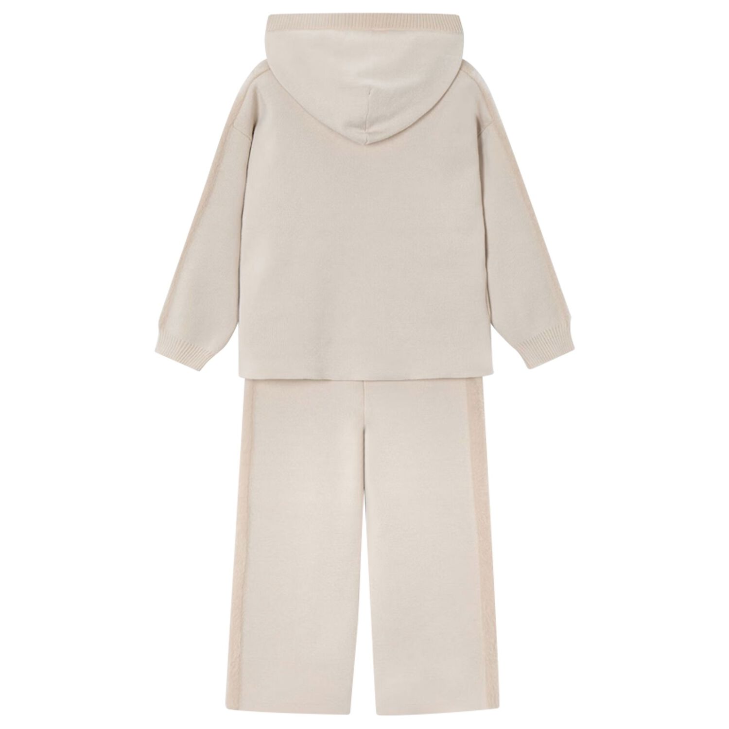 Girls Beige Knitted Hooded Tracksuit, 2, hi-res