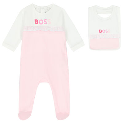 Girls Pink Logo Babygrow & Bib Set