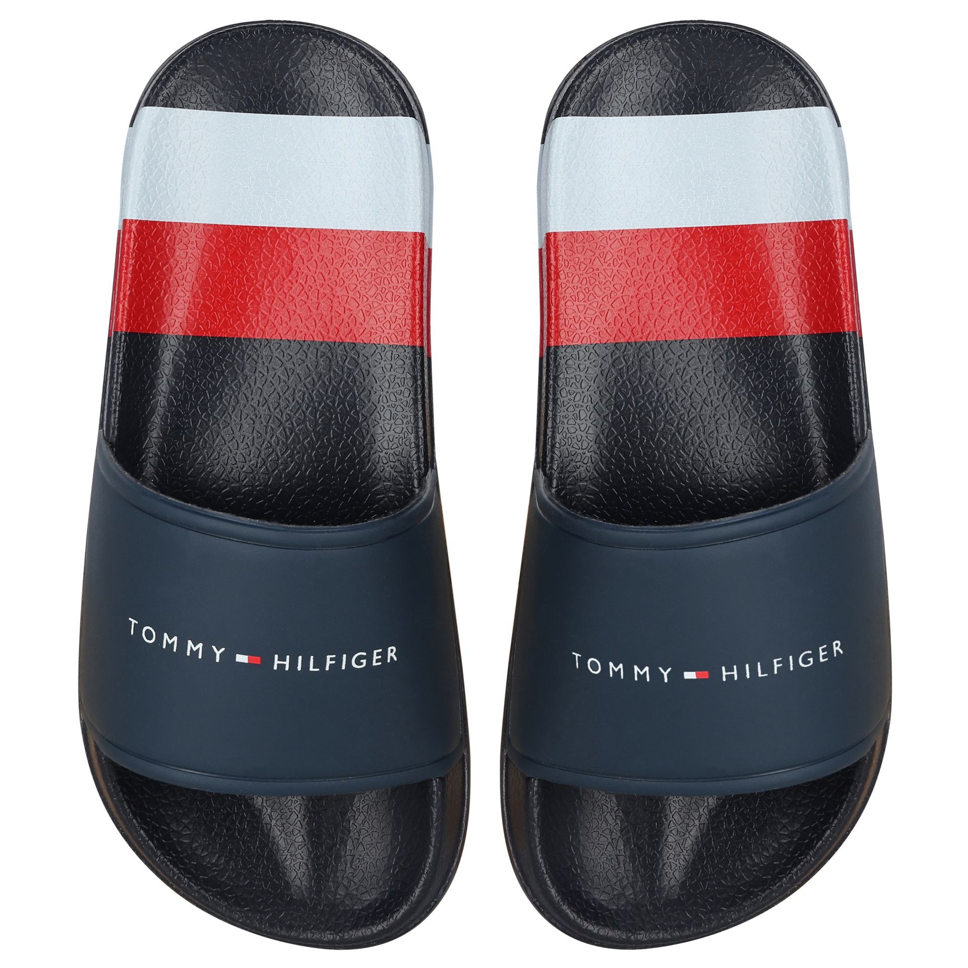 Tommy Hilfiger Boys Navy Blue Striped Logo Sliders Junior Couture Bahrain