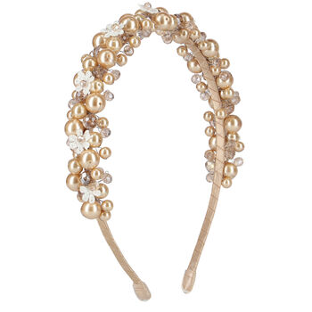 Girls Gold Embellished Pearl & Crystal Hairband