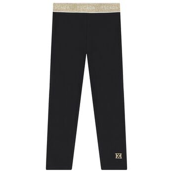 Girls Black & Gold Logo Leggings