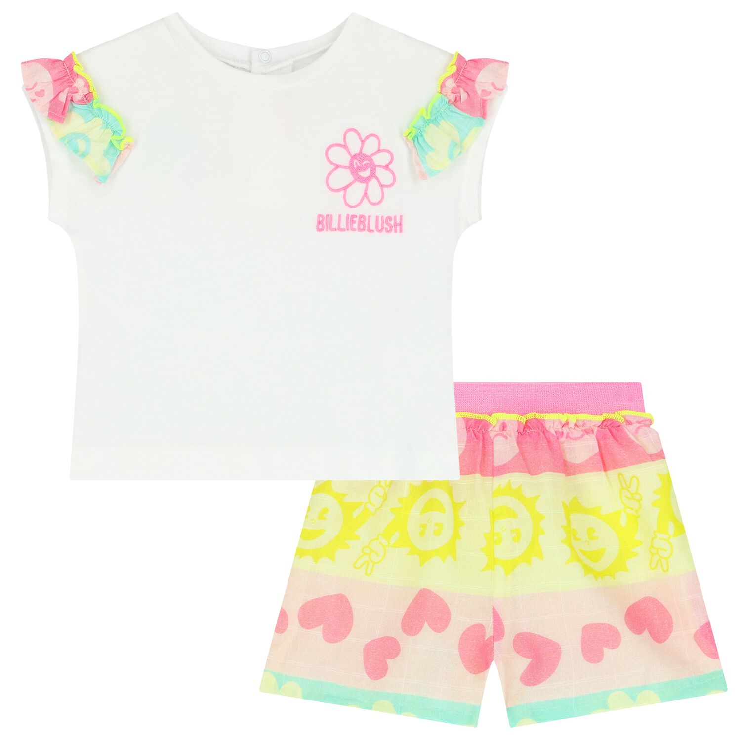 طقم بنات شورت باللون الأبيض والوردي, 1, hi-res