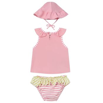 Baby Girls Pink & Yellow 3 Piece Swimsuit Set