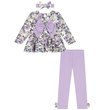 Girls Ivory & Purple Floral Leggings Set