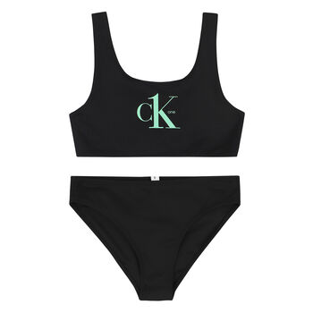 Girls Black Logo Bikini