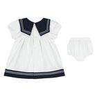 Baby Girls White & Navy Blue Logo Dress Set, 1, hi-res