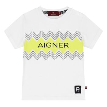 Younger Boys White & Yellow Logo T-Shirt