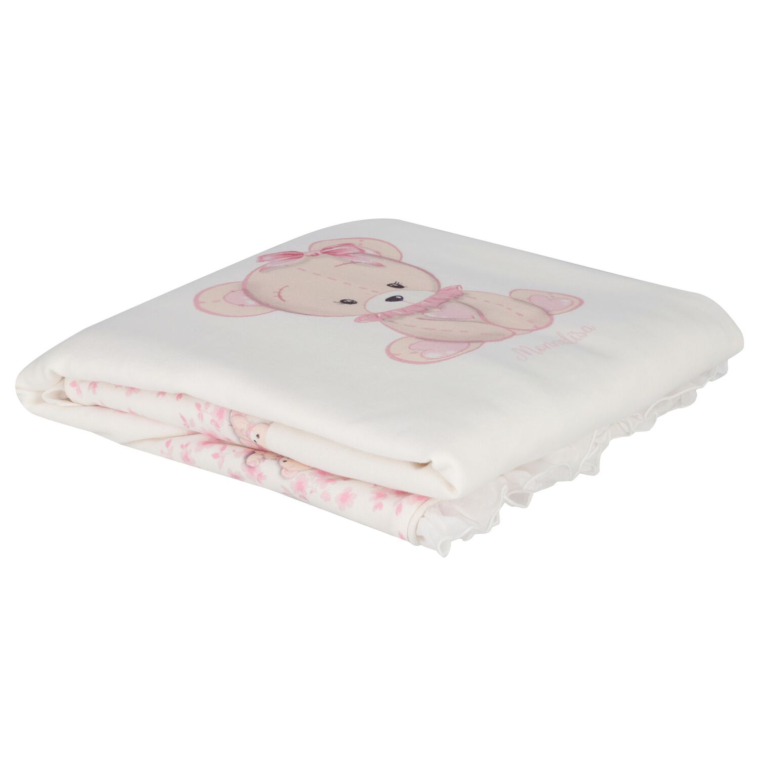 Baby Girls Ivory & Pink Teddy Bear Blanket, 1, hi-res