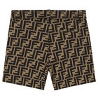 Boys Beige FF Logo Shorts, 1, hi-res