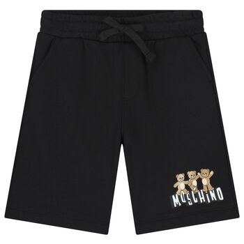 Boys Black Teddy Bear Logo Shorts