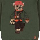 Boys Green Polo Bear Knitted Sweatshirt, 1, hi-res
