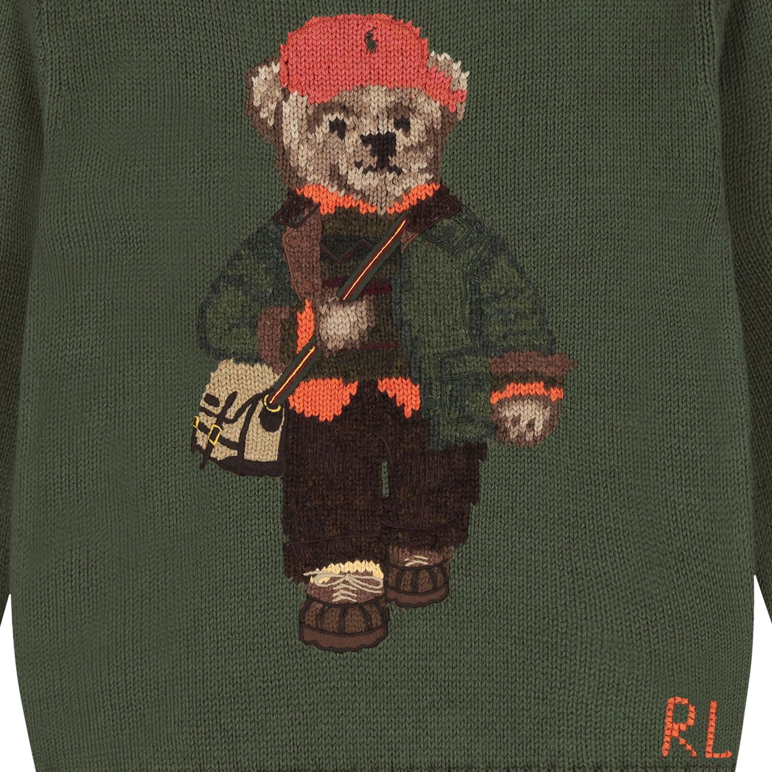 Boys Green Polo Bear Knitted Sweatshirt, 1, hi-res