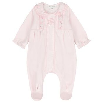 Baby Girls Pink Embroidered Collar Babygrow