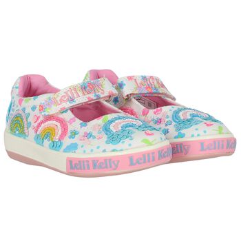 Girls Ivory & Pink Logo Shoes