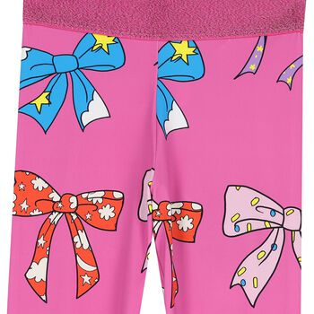 Girls Pink Bow Leggings      