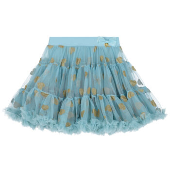 Girls Blue & Gold Hearts Tulle Skirt