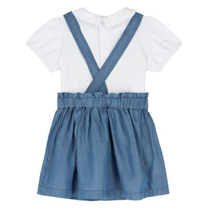Younger Girls White & Blue Logo Skirt Set