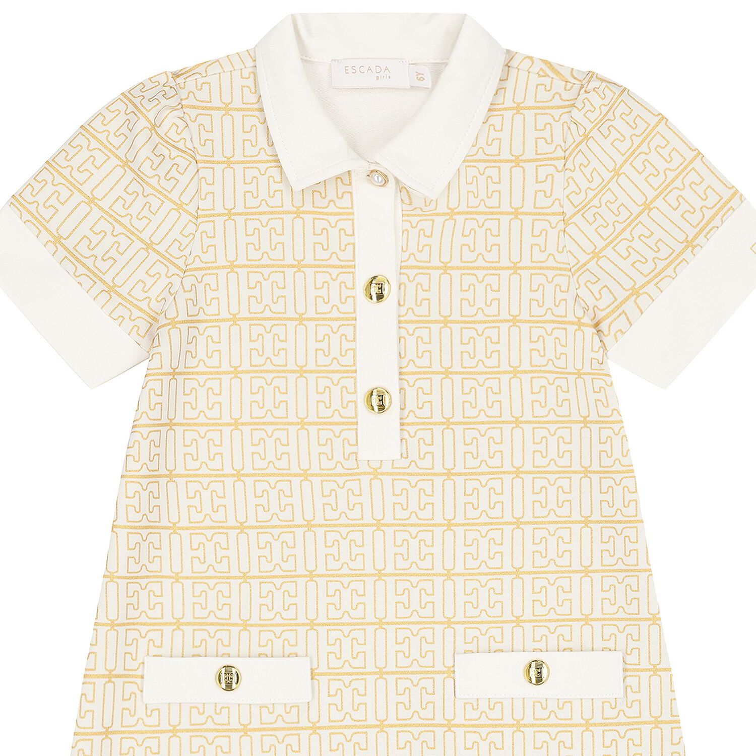 Girls Ivory & Gold Logo Polo Dress, 1, hi-res