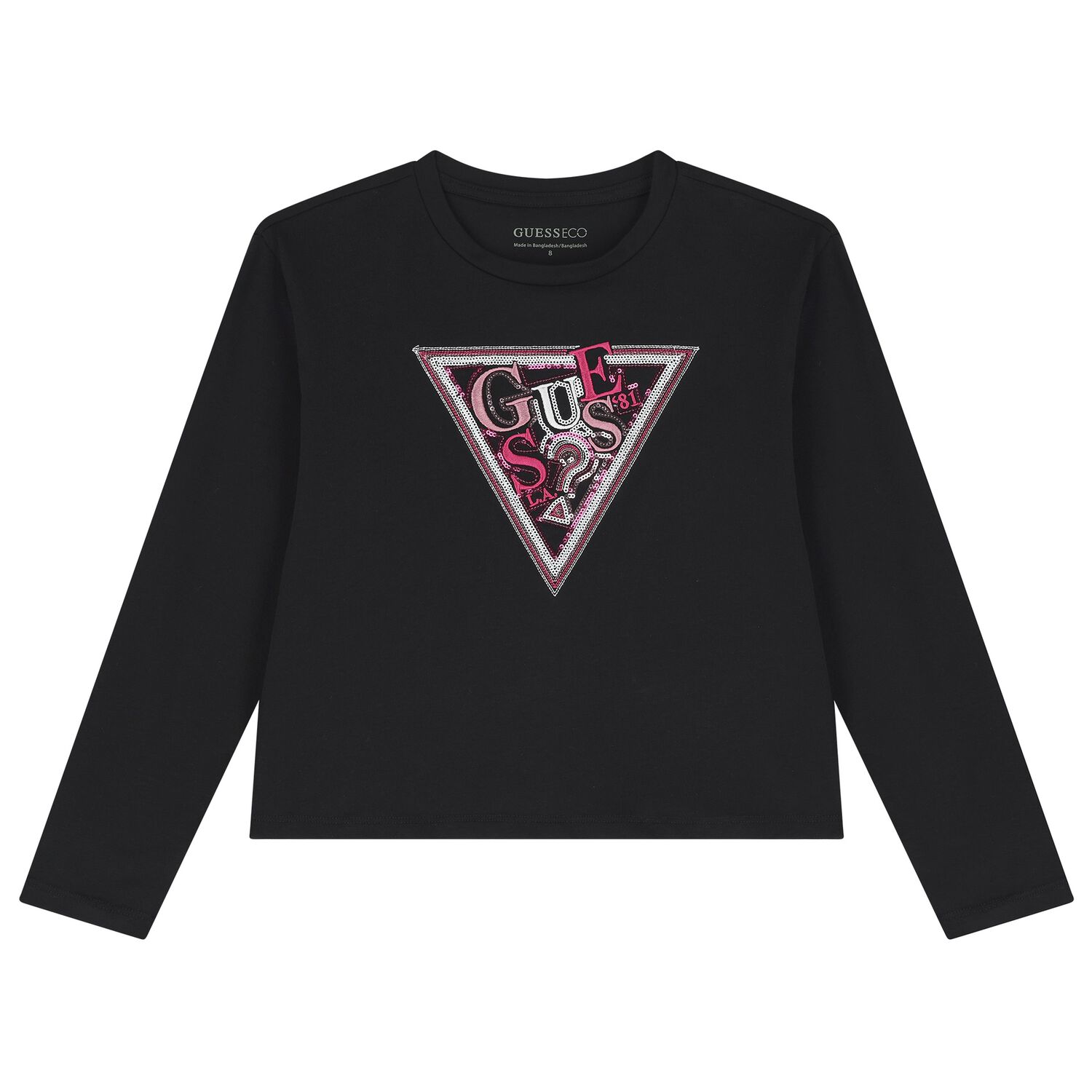 Girls Black Embellished Logo Long Sleeve Top, 2, hi-res