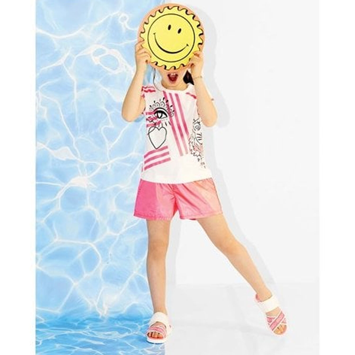 Girls Neon Pink & White Logo Playsuit, 1, hi-res image number null