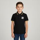 Boys Black Logo Polo Shirt, 1, hi-res