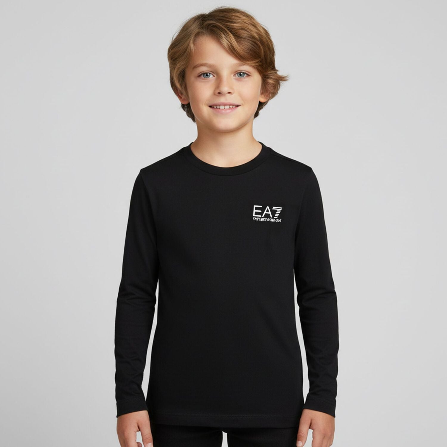 Boys Black Logo Long Sleeve Top, 3, hi-res