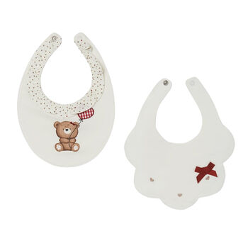 Baby Girls Ivory Teddy Bear Bibs (2 Pack)