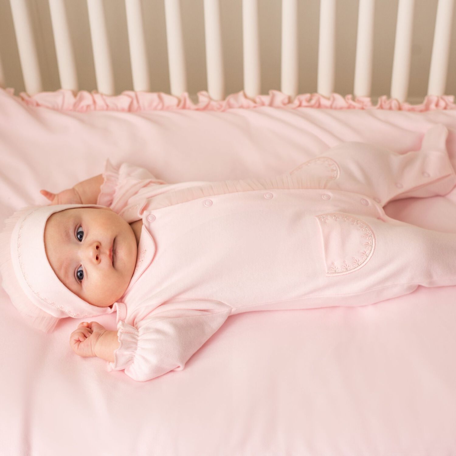 Baby Girls Pink Embroidered Babygrow, 1, hi-res image number null