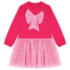Girls Pink Polka Dot Tulle Dress, 1, hi-res