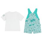 Baby Boys White & Green Dungaree Set , 1, hi-res