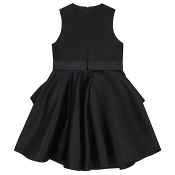 Girls Black Crystal Satin Ruffle Dress