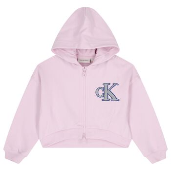 Girls Pink Logo Hooded Zip Up Top